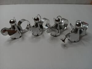 Angels Playing Instruments Napkin Rings (set of 4) Silver Color - Metal